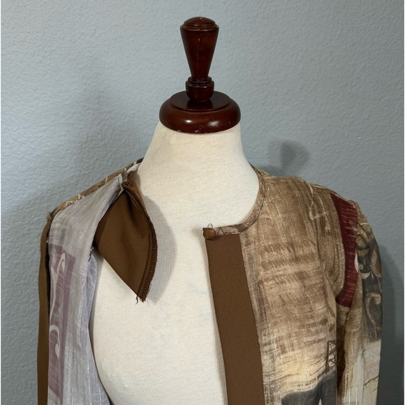 R&M Collection Women Brown Print Design Cardigan Metallic Details Size 18 - Picture 8 of 10
